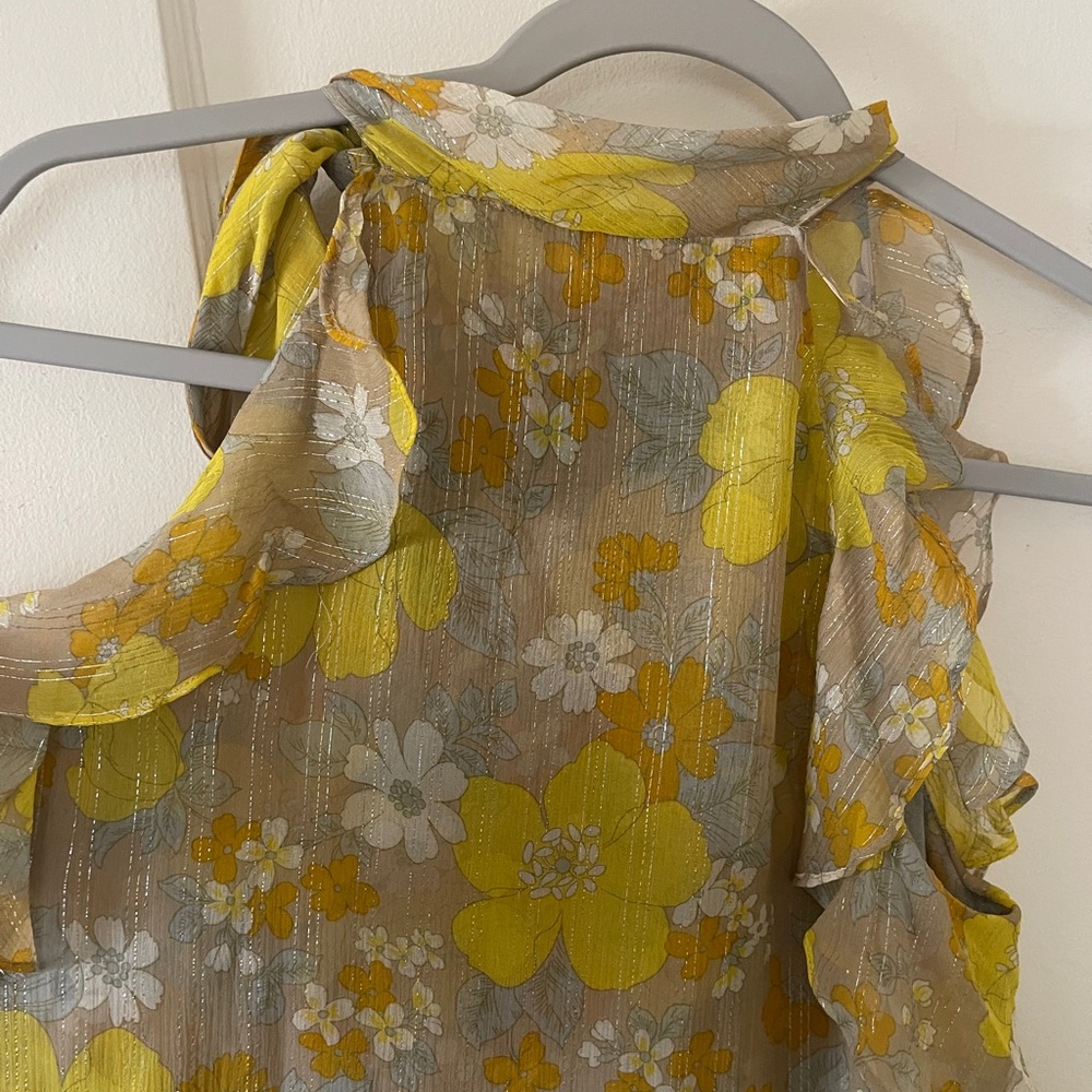 Veronica Beard Dali Silk Halter Top Yellow Floral Pyrex Threading Size 6 - Picture 14 of 15